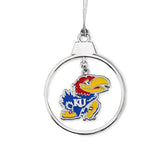Kansas Jayhawks Circle 2 Piece Officially Licensed Silver Two-Piece Colored Ornaments